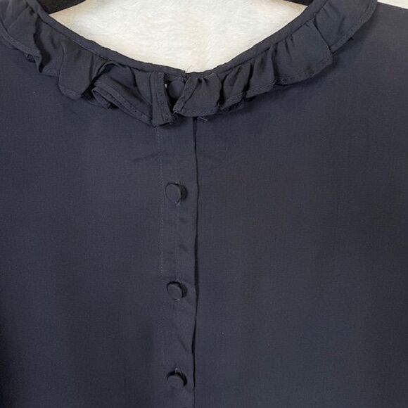 Nili Lotan 100% Silk Navy Blue Blouse Ruffle Neck Button Up Back Size Medium - Picture 4 of 12
